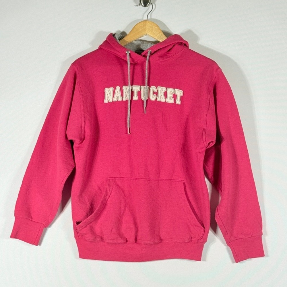 Vintage Nantucket Women Small Pink Hoodie Sweatshirt Distressed Coastal Coastal